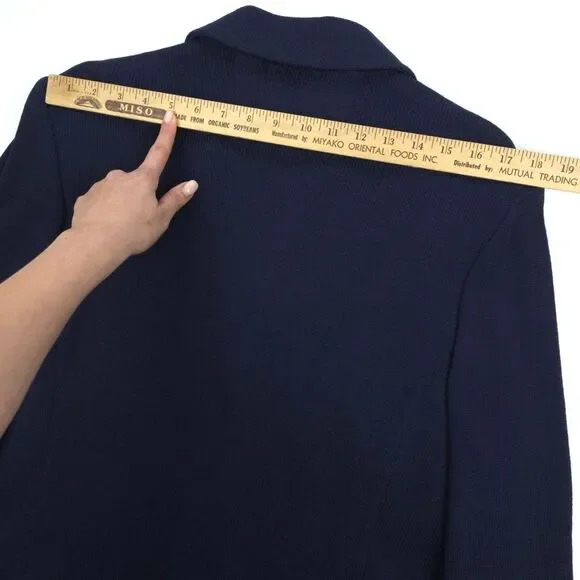 ST JOHN Santana Knit Wool Blazer Navy Quiet Luxury Old Money Academia Preppy - Picture 8 of 12